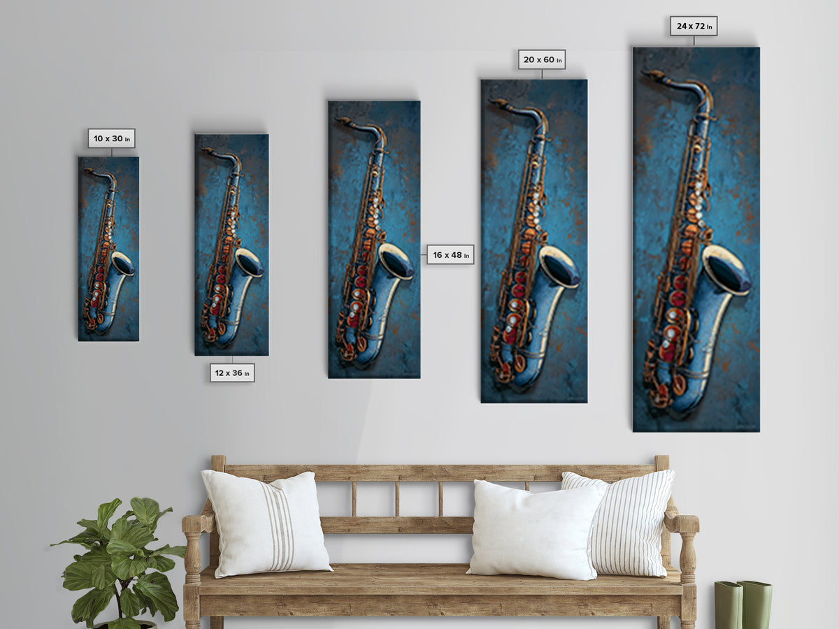 Jazz Saxophone with Smoky Blue Background Canvas Print, Music Studio Art, Teen Room Decor, Studio Decor, Fine Art, Rhythm, MSA-1x3-14