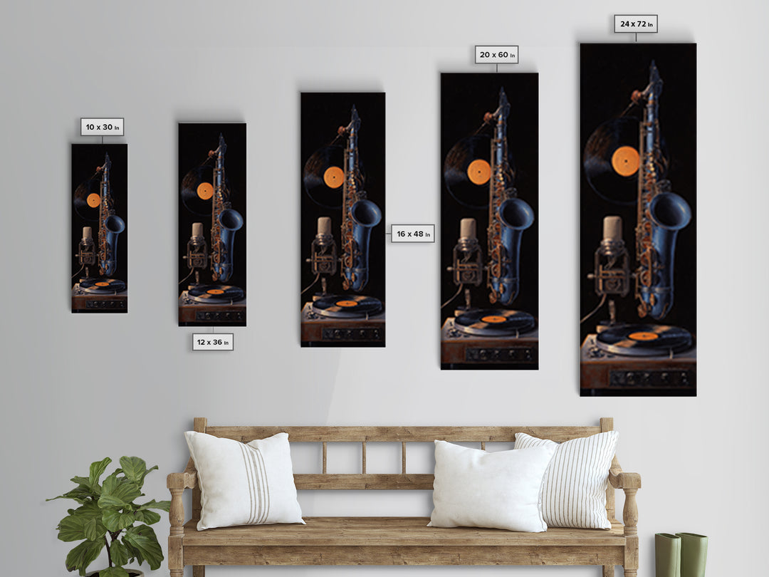 Vinyl Record and Turntable Still Life Framed Canvas Print, Music Studio Art, Home Decor, Studio Decor, Abstract Art, Rhythm, MSA-1x3-15