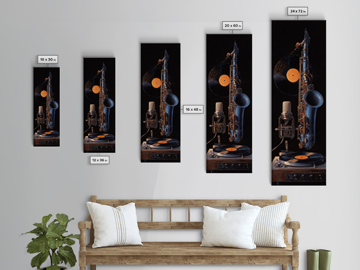 Vinyl Record and Turntable Still Life Framed Canvas Print, Music Studio Art, Home Decor, Studio Decor, Abstract Art, Rhythm, MSA-1x3-15