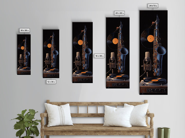 Vinyl Record and Turntable Still Life Framed Canvas Print, Music Studio Art, Home Decor, Studio Decor, Abstract Art, Rhythm, MSA-1x3-15