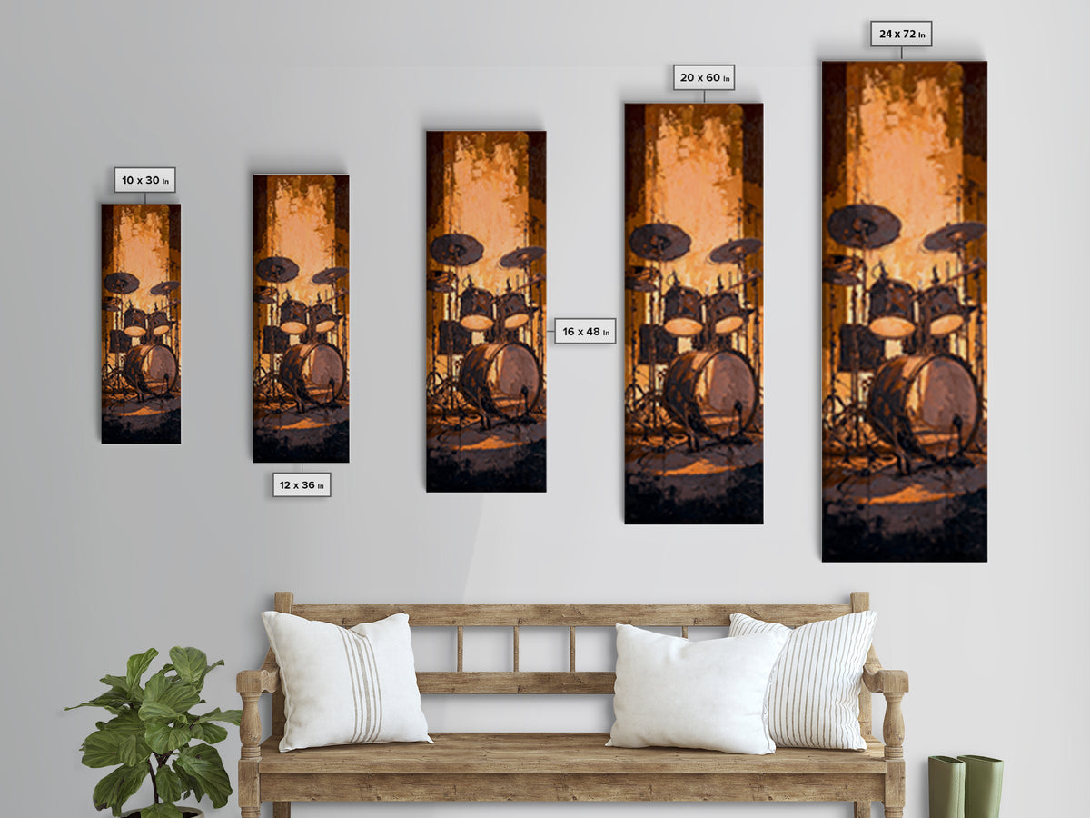 Drum Kit Silhouette Canvas Print, Music Studio Art, Music Gift, Studio Decor, Fine Art, Rhythm, Room Decor, Textured Painting, MSA-1x3-18