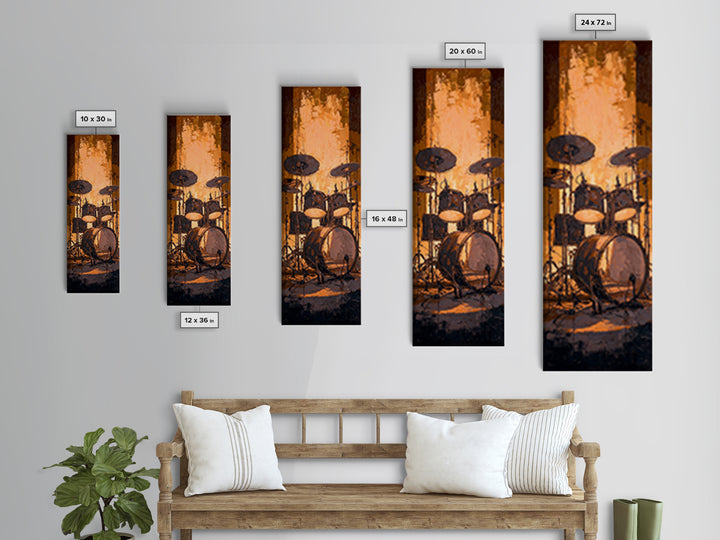 Drum Kit Silhouette Canvas Print, Music Studio Art, Music Gift, Studio Decor, Fine Art, Rhythm, Room Decor, Textured Painting, MSA-1x3-18