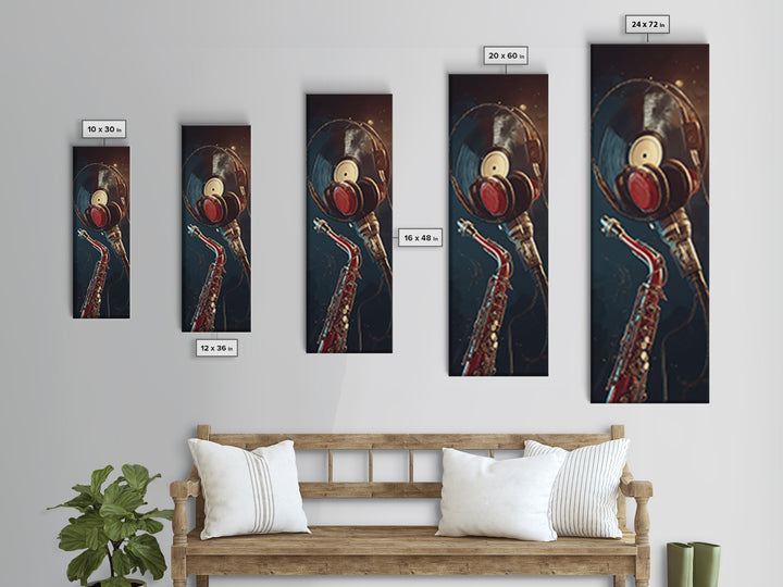 Headphones Around a Glowing Record Canvas Print, Music Studio Art, Music, Studio Decor, Fine Art, Rhythm, Digital Download Art, MSA-1x3-23