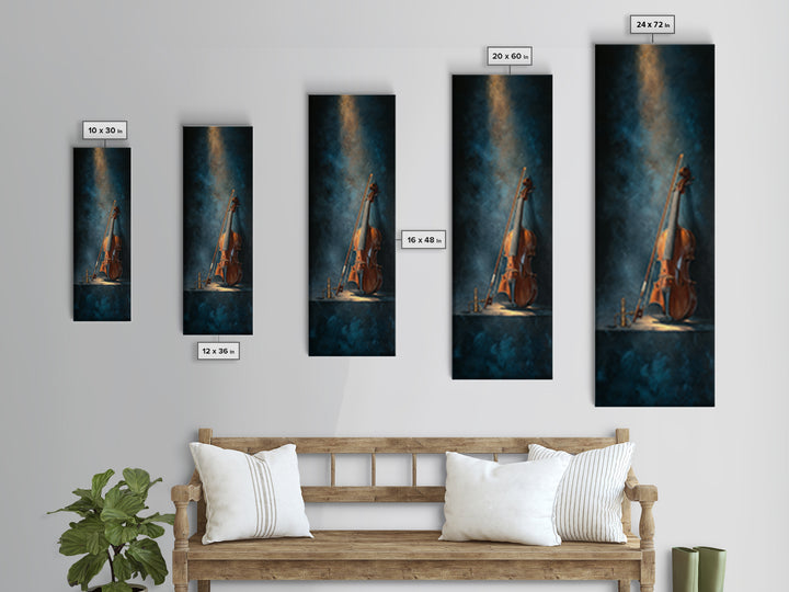 Violin and Bow Canvas Print, Music Studio Art, Room Decor, Studio Decor, Fine Art, Rhythm, Printable Art, Custom Painting, MSA-1x3-28