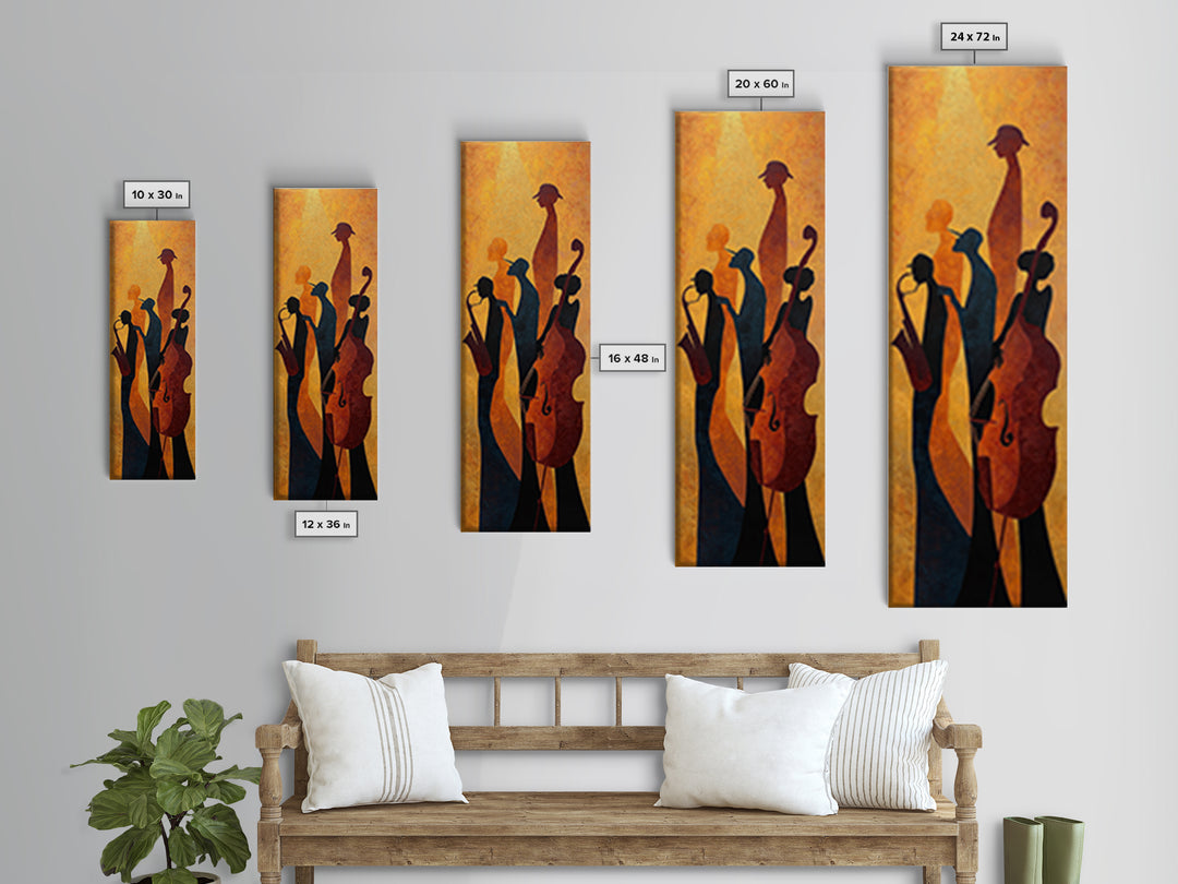 Jazz Quartet Silhouettes Framed Canvas Print, Music Studio Art, Paul Mccartney, Studio Decor, Watercolor Art, Rhythm, MSA-1x3-34