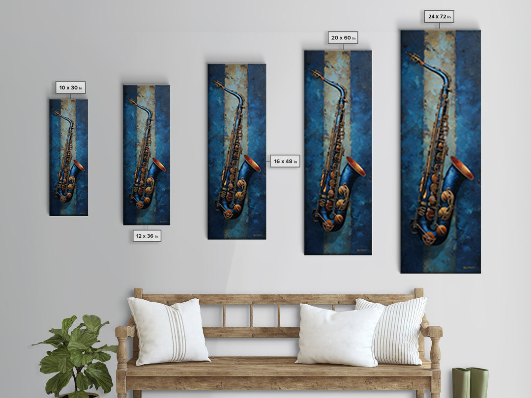 Jazz Saxophone with Smoky Blue Background Canvas Print, Music Studio Art, Teen Room Decor, Studio Decor, Fine Art, Rhythm, MSA-1x3-38