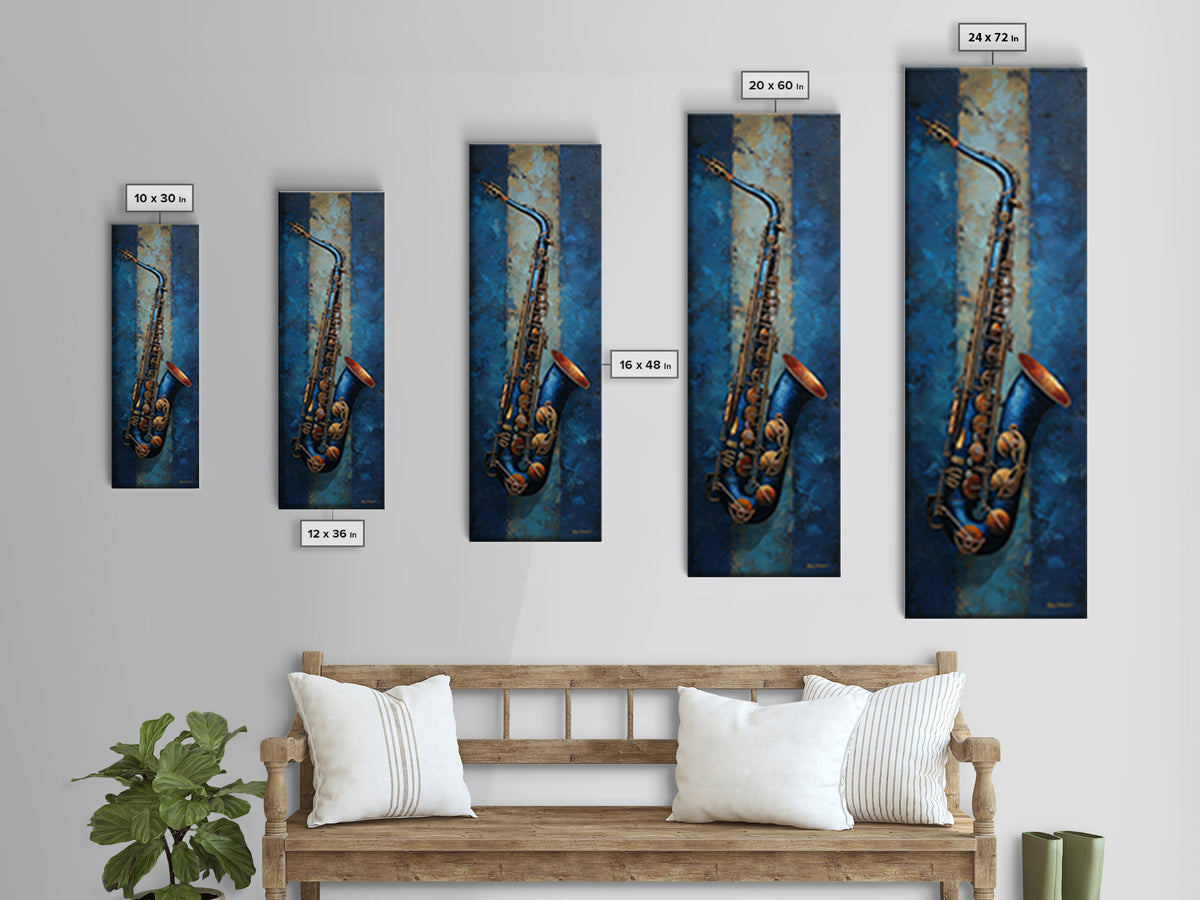 Jazz Saxophone with Smoky Blue Background Canvas Print, Music Studio Art, Teen Room Decor, Studio Decor, Fine Art, Rhythm, MSA-1x3-38