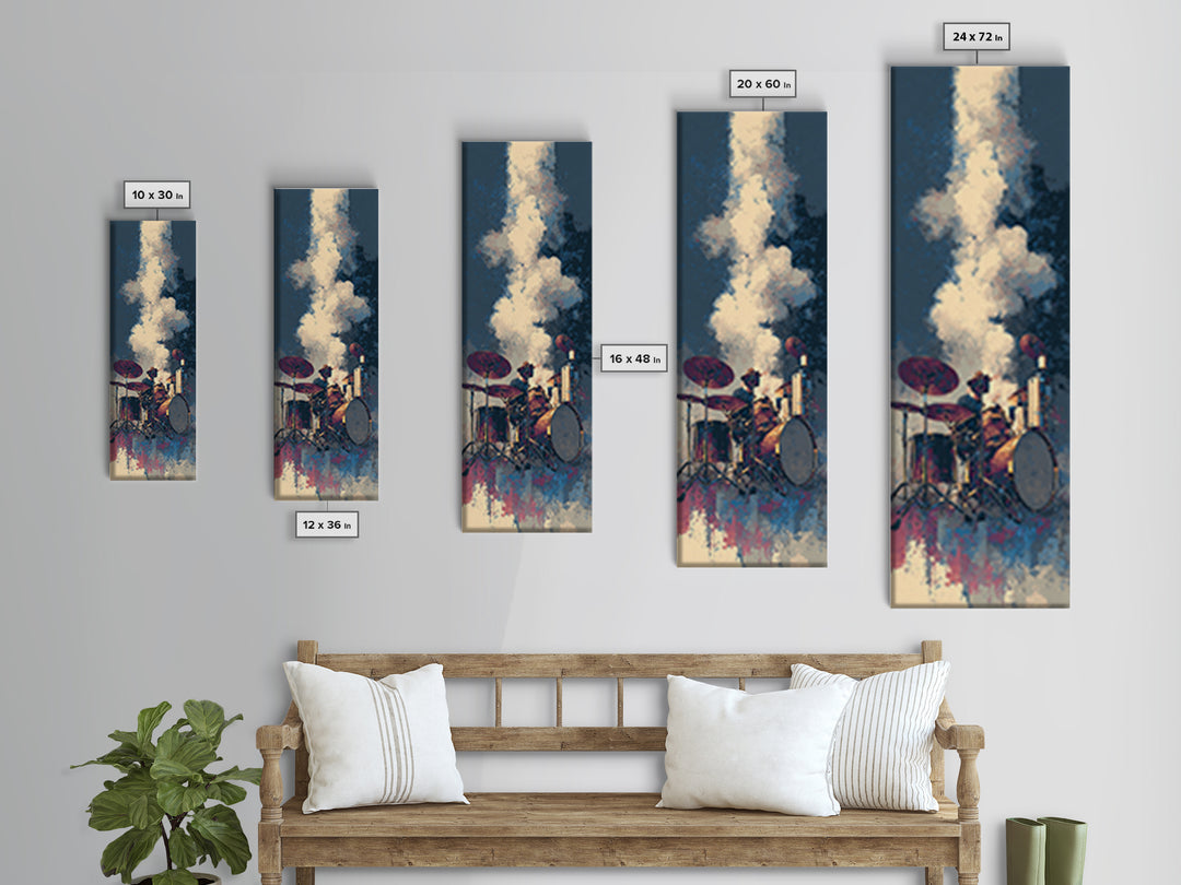 Drum Kit Silhouette Canvas Print, Music Studio Art, Music Gift, Studio Decor, Fine Art, Rhythm, Room Decor, Textured Painting, MSA-1x3-42