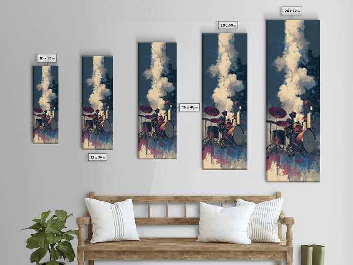 Drum Kit Silhouette Canvas Print, Music Studio Art, Music Gift, Studio Decor, Fine Art, Rhythm, Room Decor, Textured Painting, MSA-1x3-42