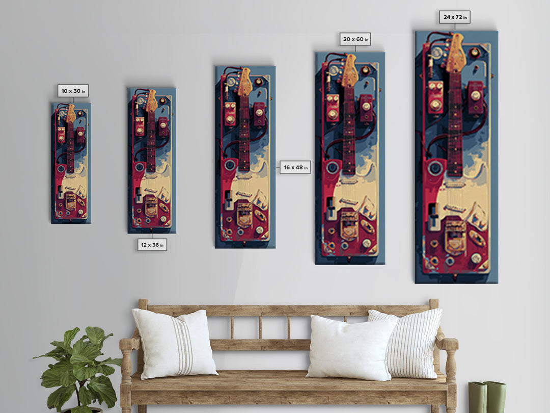 Electric Guitar Pedals and Cables Graphic Art Canvas Print, Music Studio Art, Fine Art Print, Studio Decor, Abstract Art, MSA-1x3-57