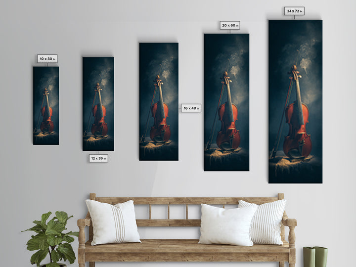 Violin and Bow Framed Canvas Print, Music Studio Art, Trendy Wall Art, Studio Decor, Oil Painting, Rhythm, Paul Mccartney, MSA-1x3-76