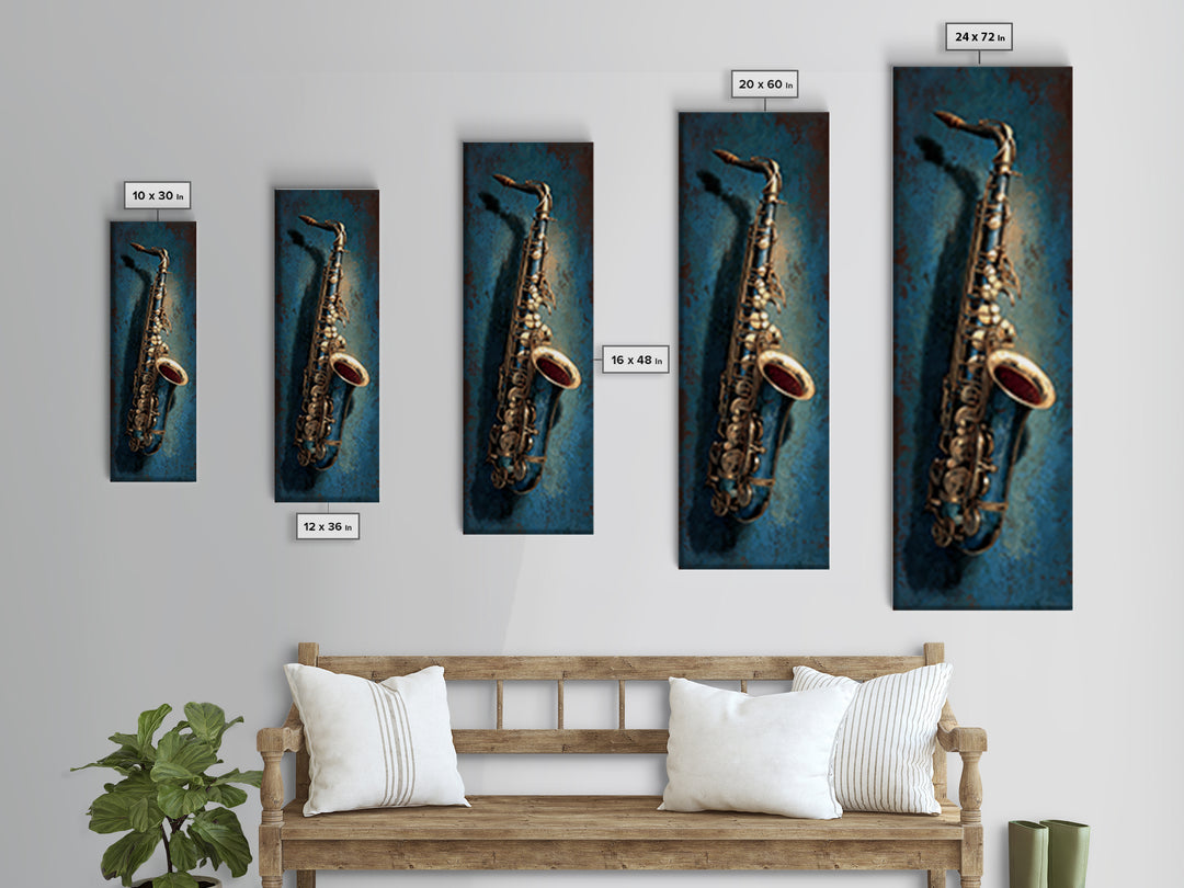 Jazz Saxophone with Smoky Blue Background Canvas Print, Music Studio Art, Luxury Decor, Studio Decor, Fine Art, Rhythm, MSA-1x3-86