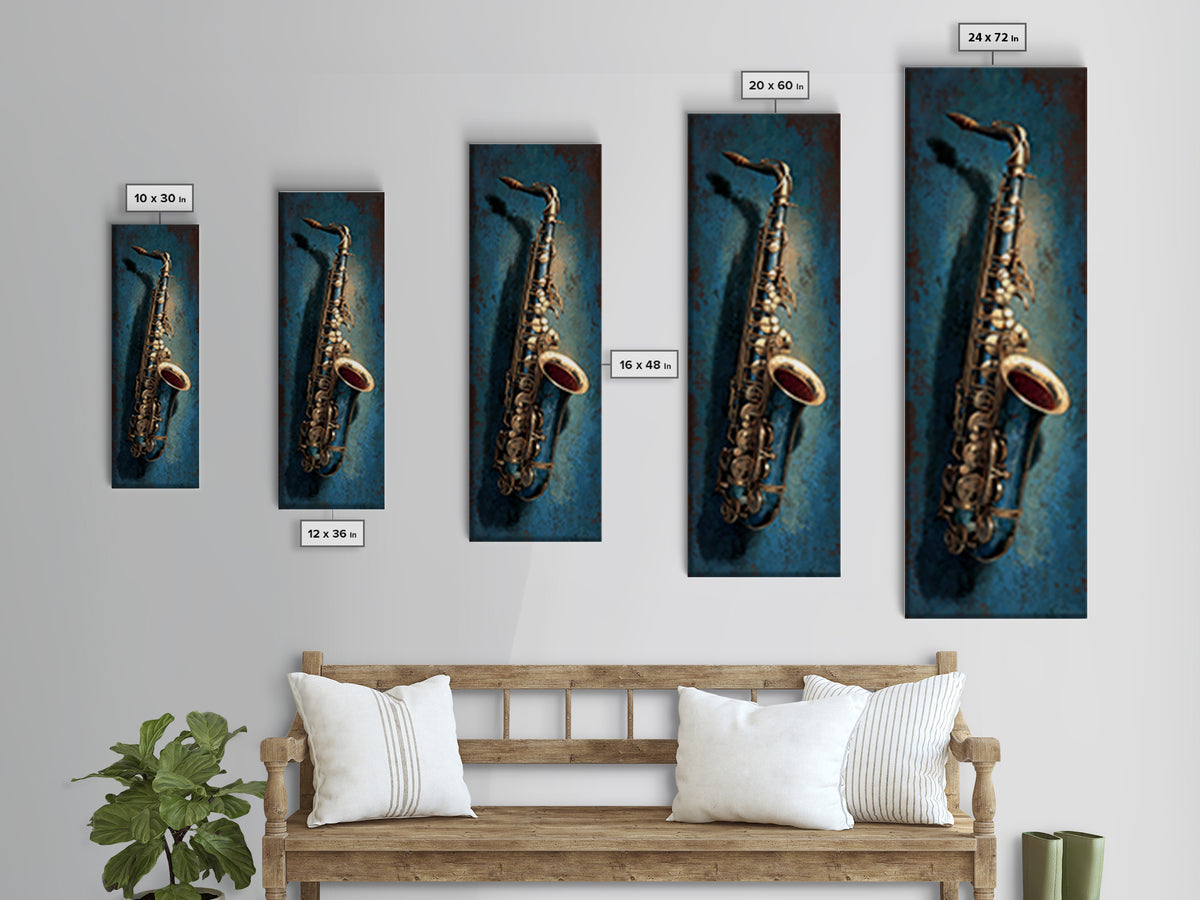 Jazz Saxophone with Smoky Blue Background Canvas Print, Music Studio Art, Luxury Decor, Studio Decor, Fine Art, Rhythm, MSA-1x3-86