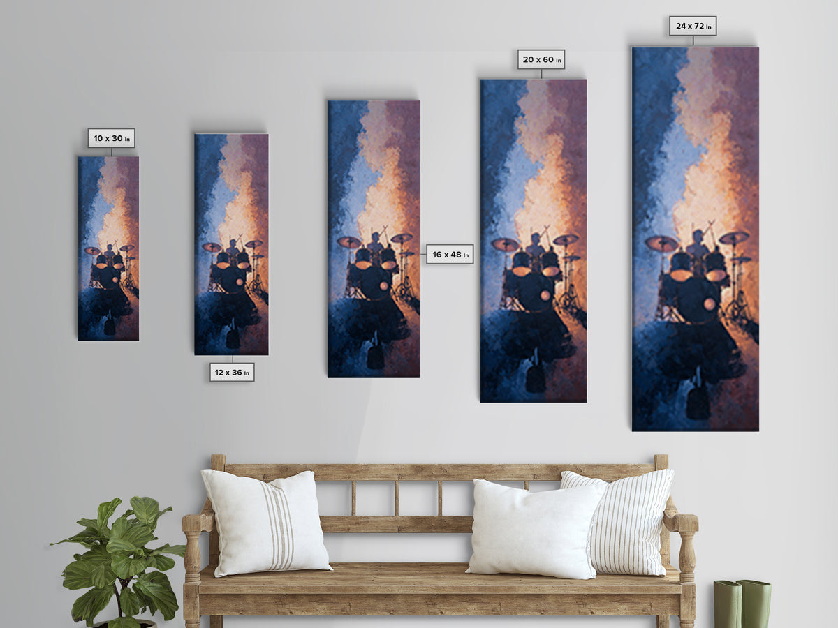 Drum Kit Silhouette Canvas Print, Music Studio Art, Studio Decor, Oil Painting, Rhythm, Digital Wall Art, Printable Art, MSA-1x3-90