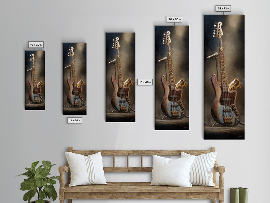 Bass Guitar Closeup Canvas Print, Music Studio Art, Music Lover Gift, Studio Decor, Oil Painting, Rhythm, Textured Painting, MSA-1x3-97