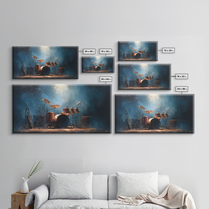 Drum Kit Silhouette Framed Canvas Print, Music Studio Art, Minimalist Decor, Studio Decor, Fine Art, Rhythm, Scripture Wall Art, MSA-2x1-50