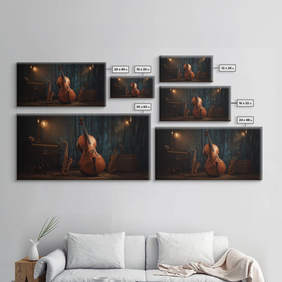 Cello Leaning Against Dark Velvet Backdrop Canvas Print, Music Studio Art, Printable Art, Studio Decor, Oil Painting, Rhythm, MSA-2x1-53
