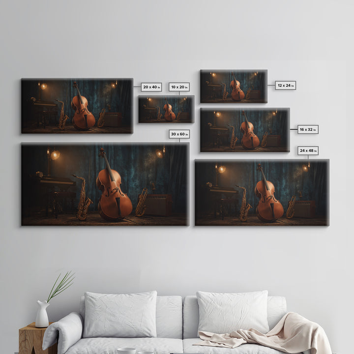 Cello Leaning Against Dark Velvet Backdrop Canvas Print, Music Studio Art, Printable Art, Studio Decor, Oil Painting, Rhythm, MSA-2x1-53