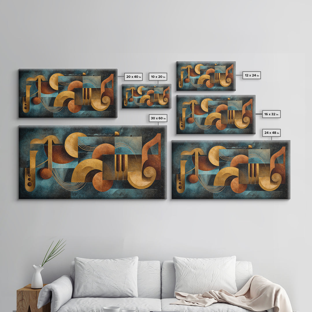 Musical Notes as Abstract Floating Shapes Without Canvas Print, Music Studio Art, Metal Wall Art, Studio Decor, Rhythm, MSA-2x1-56