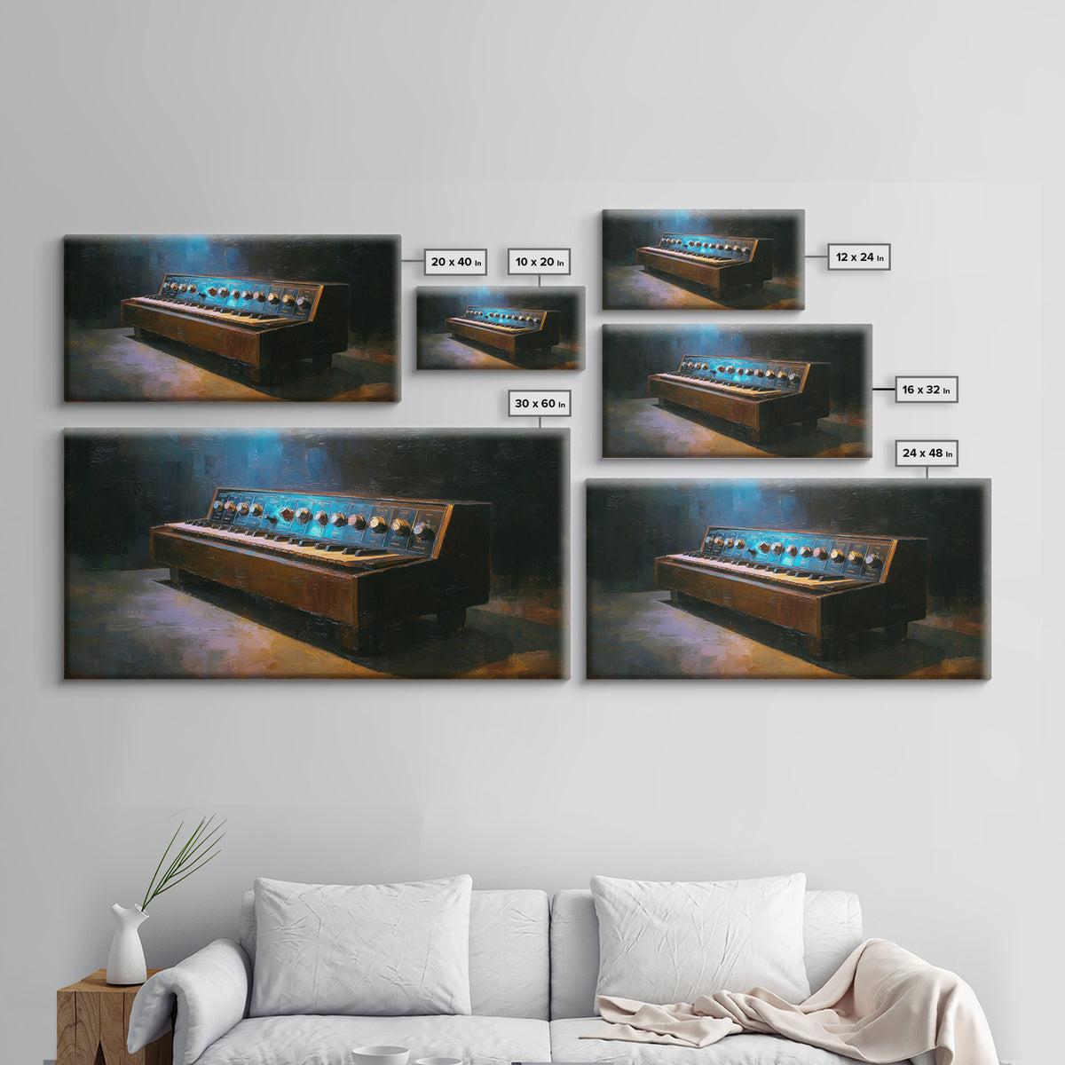 Synthesizer Knobs and Neon Reflections Framed Canvas Print, Music Studio Art, Luxury Decor, Studio Decor, Fine Art, Rhythm, MSA-2x1-6