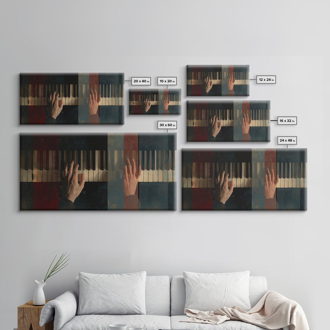 Piano Keys with Hands in Cinematic Shadow Canvas Print, Music Studio Art, Digital Wall Art, Studio Decor, Fine Art, Rhythm, MSA-2x1-73