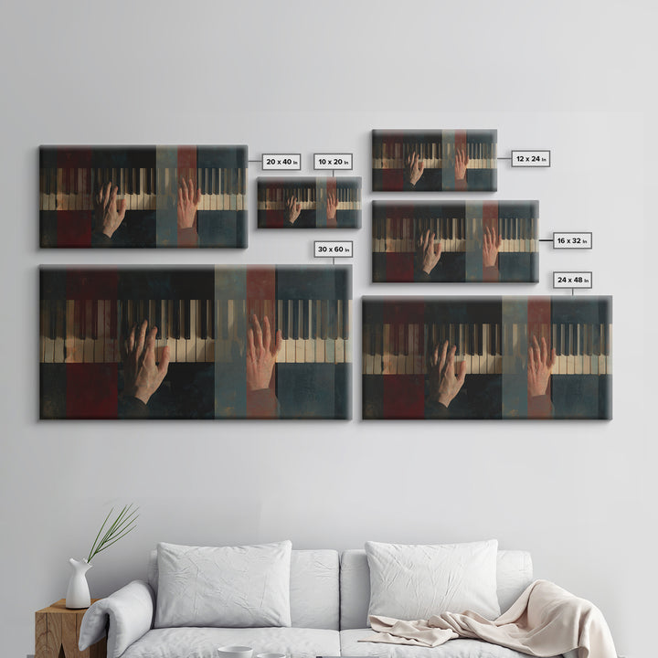 Piano Keys with Hands in Cinematic Shadow Canvas Print, Music Studio Art, Digital Wall Art, Studio Decor, Fine Art, Rhythm, MSA-2x1-73