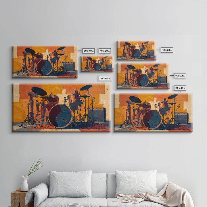 Drum Kit Silhouette Canvas Print, Music Studio Art, Studio Decor, Watercolor Art, Rhythm, Painting from Photo, MSA-2x1-74