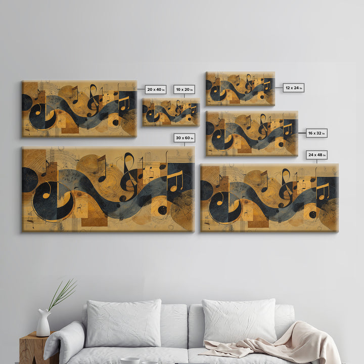 Musical Notes as Abstract Floating Shapes Without Canvas Print, Music Studio Art, Luxury Decor, Studio Decor, Rhythm, MSA-2x1-8