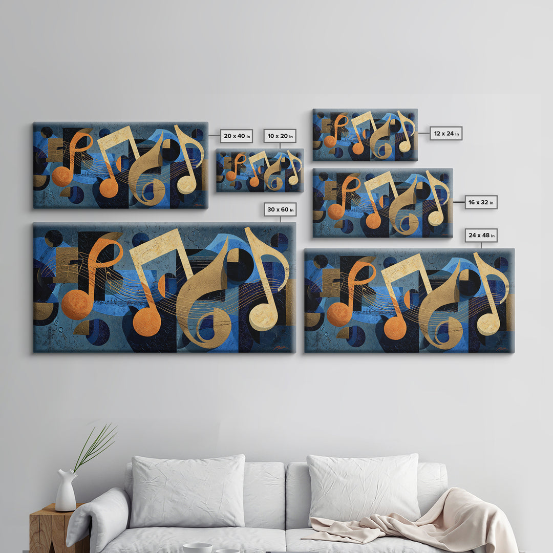 Musical Notes as Abstract Floating Shapes Without Canvas Print, Music Studio Art, Painting from Photo, Studio Decor, Rhythm, MSA-2x1-80