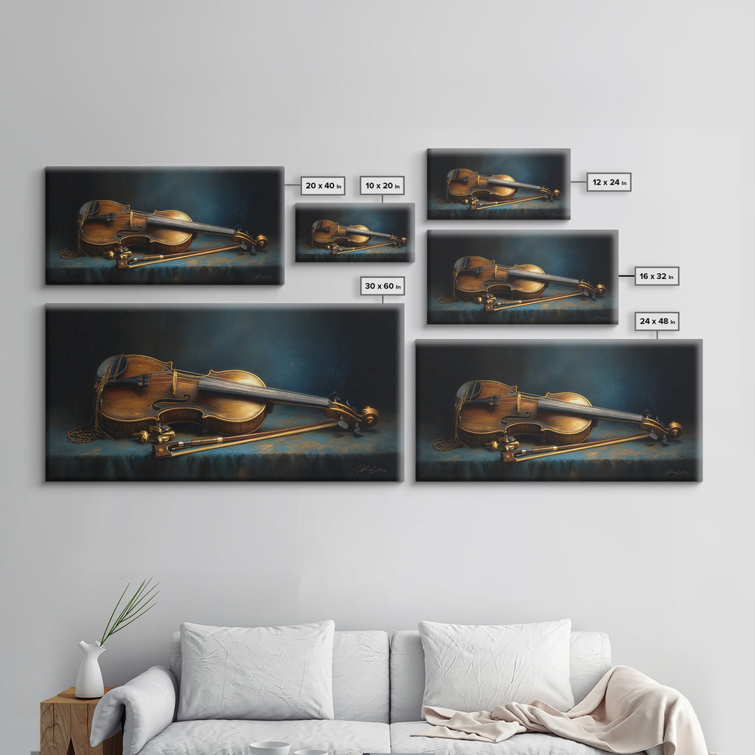 Violin and Bow Framed Canvas Print, Music Studio Art, Music Posters, Studio Decor, Fine Art, Rhythm, Music Lover, Gallery Decor, MSA-2x1-84