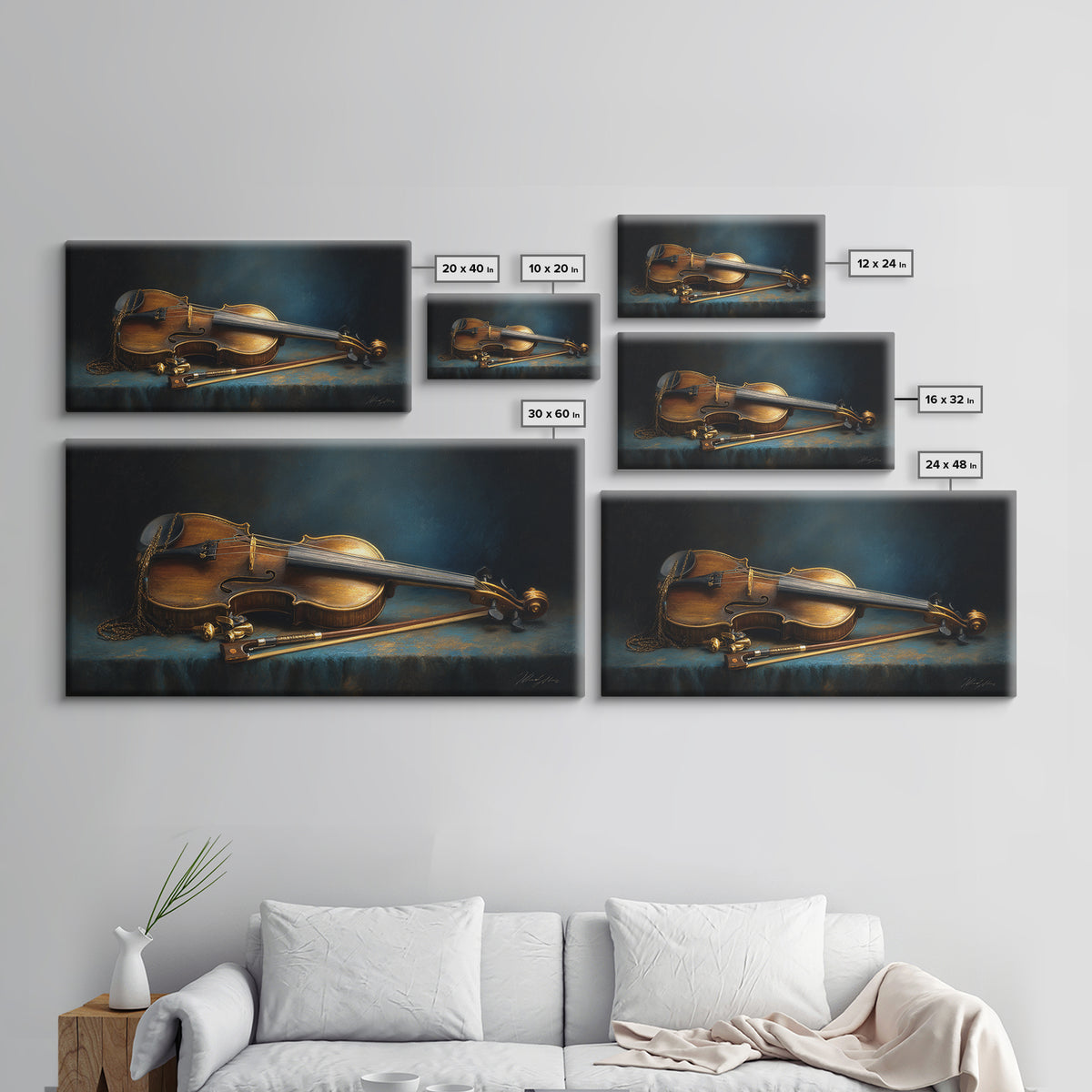 Violin and Bow Framed Canvas Print, Music Studio Art, Music Posters, Studio Decor, Fine Art, Rhythm, Music Lover, Gallery Decor, MSA-2x1-84