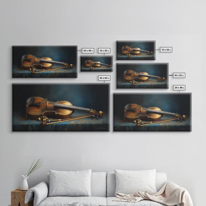 Violin and Bow Framed Canvas Print, Music Studio Art, Music Posters, Studio Decor, Fine Art, Rhythm, Music Lover, Gallery Decor, MSA-2x1-84
