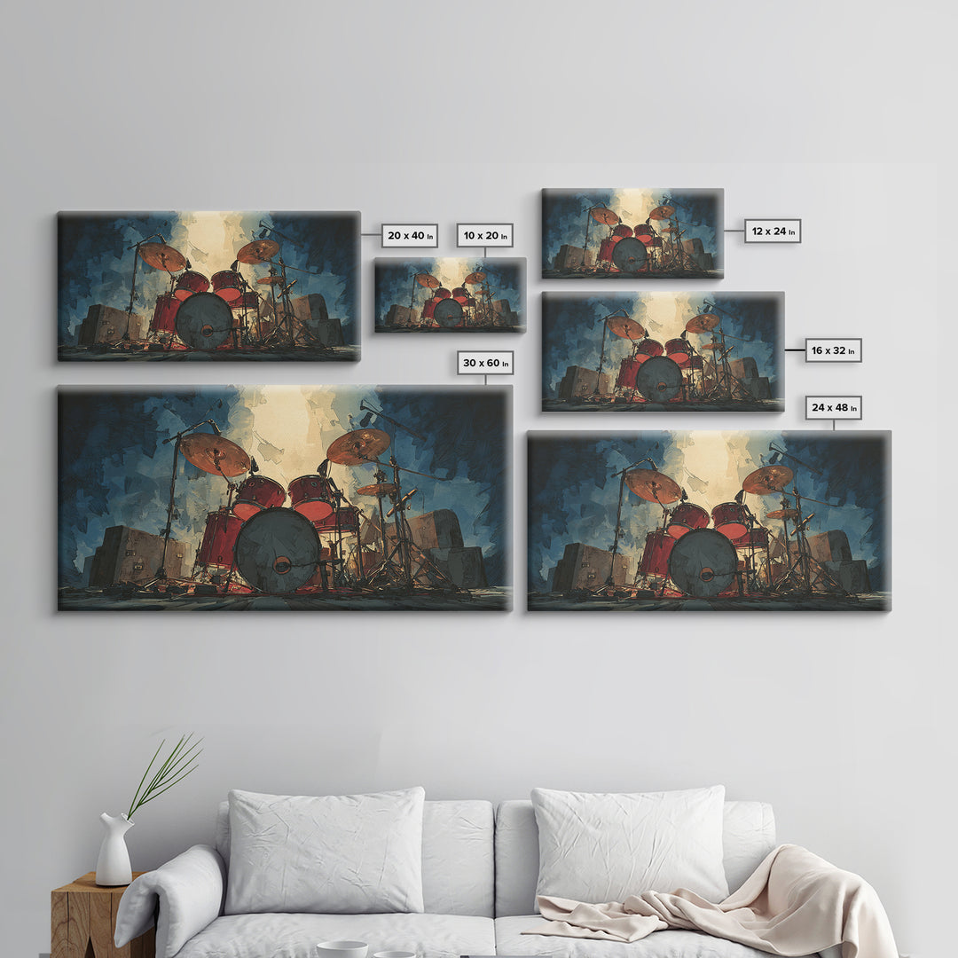 Drum Kit Silhouette Canvas Print, Music Studio Art, Studio Decor, Watercolor Art, Rhythm, Painting from Photo, MSA-2x1-98