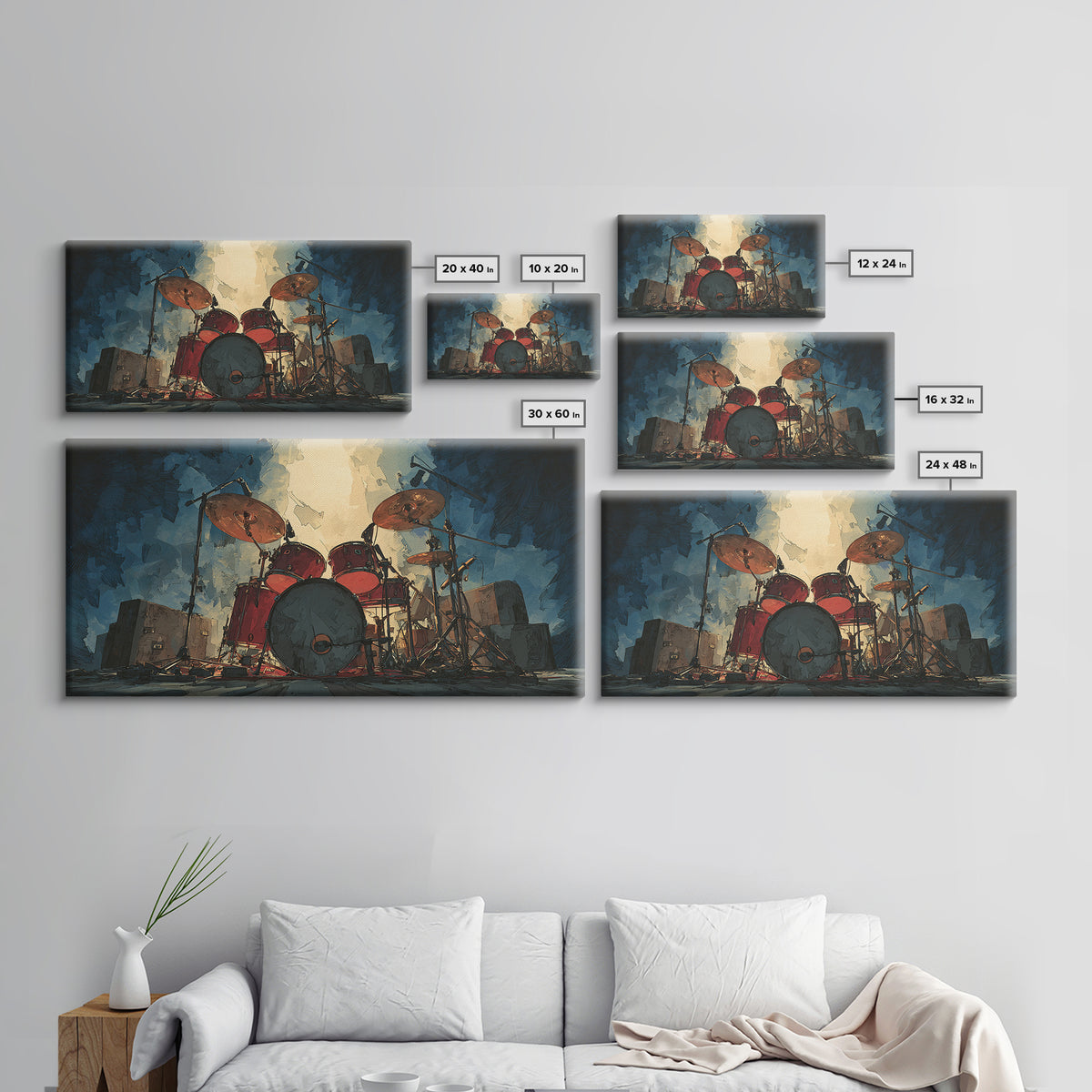 Drum Kit Silhouette Canvas Print, Music Studio Art, Studio Decor, Watercolor Art, Rhythm, Painting from Photo, MSA-2x1-98
