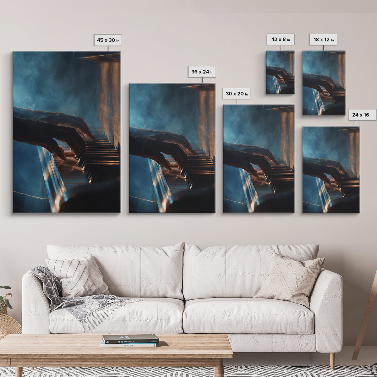 Piano Keys with Hands in Cinematic Shadow Framed Canvas Print, Music Studio Art, Music, Studio Decor, Fine Art, Rhythm, MSA-2x3-13