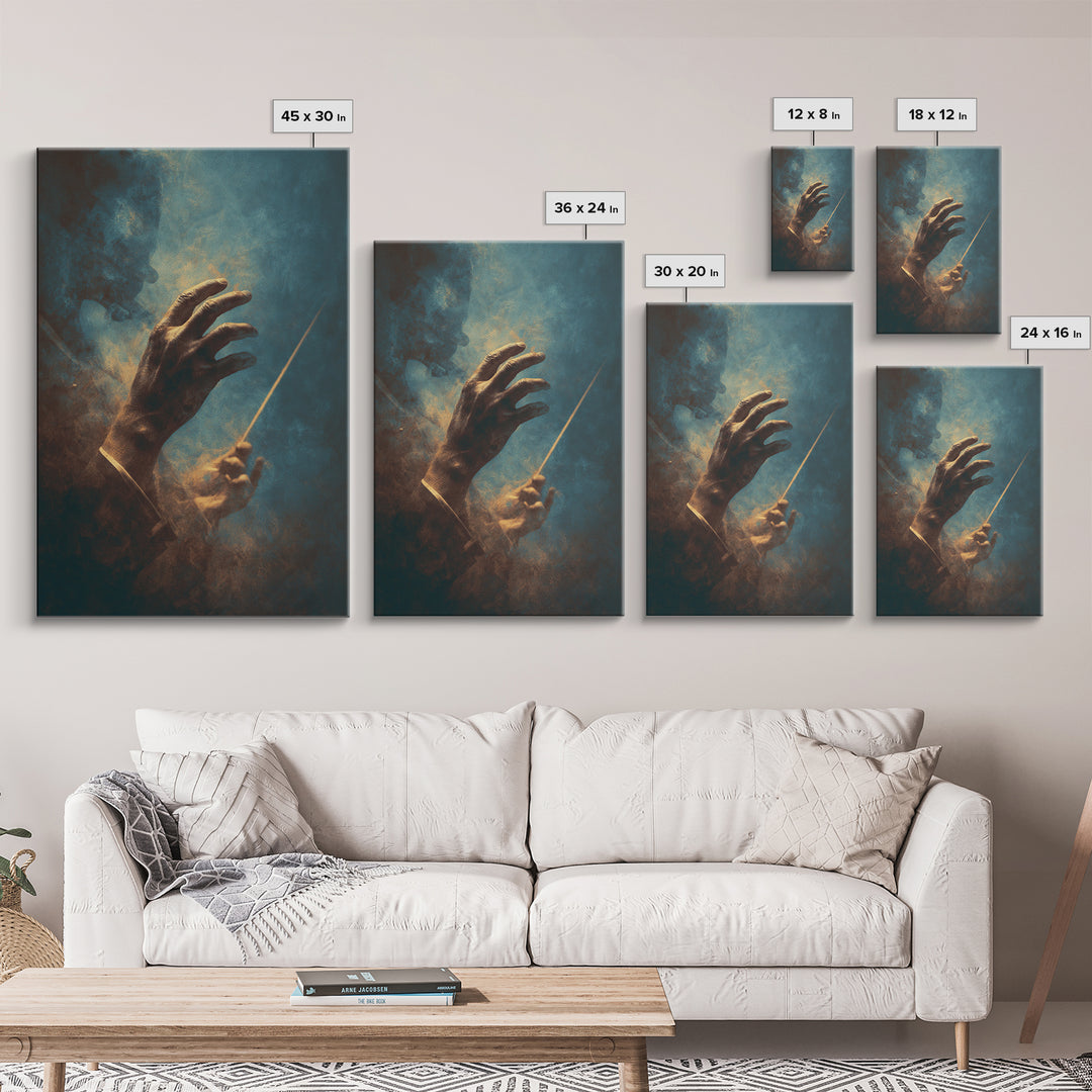 Orchestra Conductor Hands Framed Canvas Print, Music Studio Art, Music Wall Art, Studio Decor, Rhythm, Teen Room Decor, MSA-2x3-28