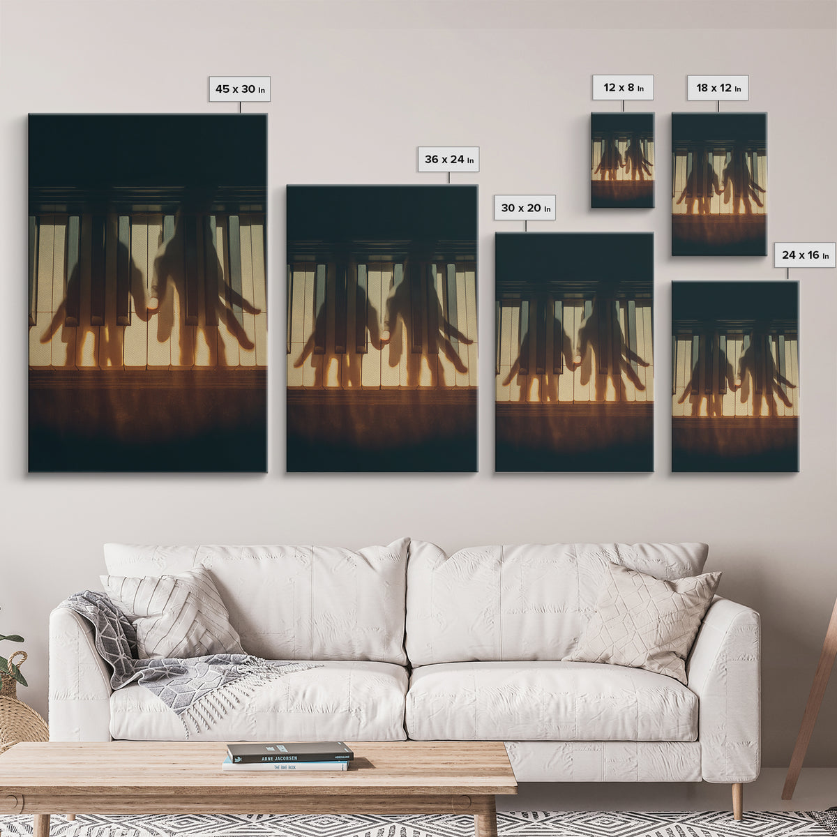 Piano Keys with Hands in Cinematic Shadow Framed Canvas Print, Music Studio Art, Music, Studio Decor, Fine Art, Rhythm, MSA-2x3-37
