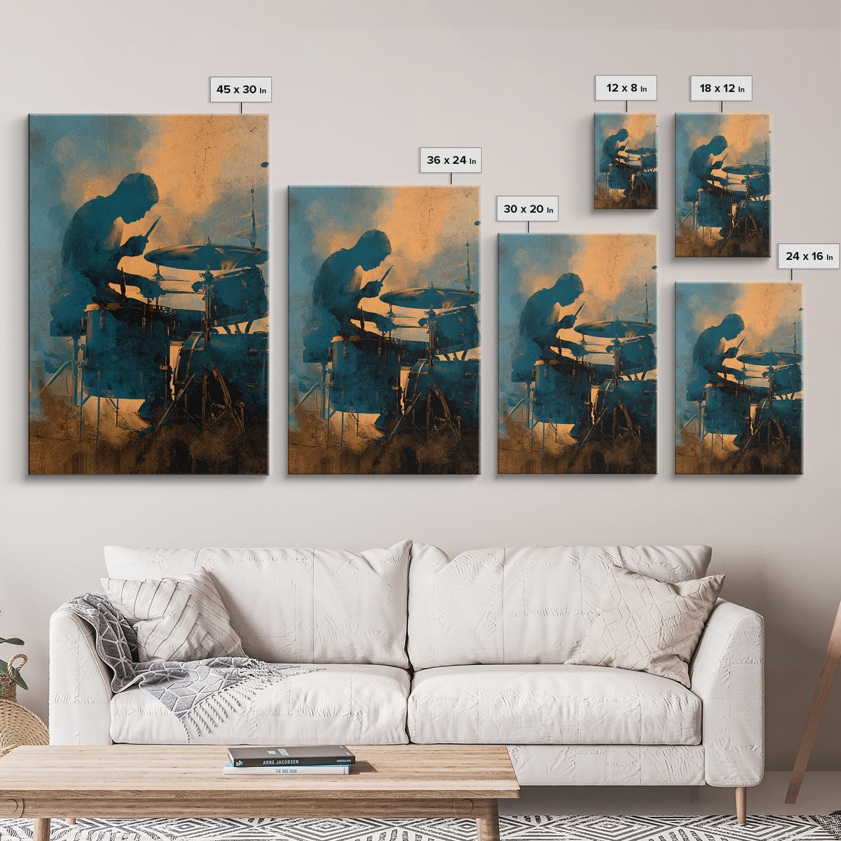 Drum Kit Silhouette Framed Canvas Print, Music Studio Art, Wall Art, Studio Decor, Fine Art, Rhythm, Trendy Wall Art, MSA-2x3-38