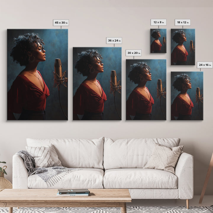 Microphone Portrait with Golden Spotlight Canvas Print, Music Studio Art, Minimalist Decor, Studio Decor, Oil Painting, Rhythm, MSA-2x3-39