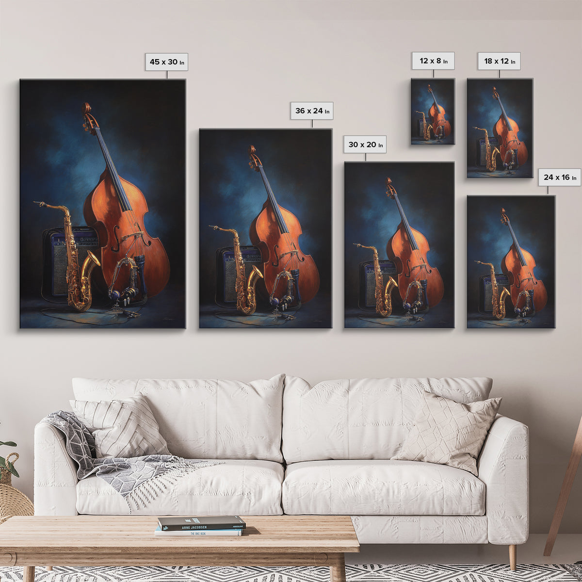 Cello Leaning Against Dark Velvet Backdrop Framed Canvas Print, Music Studio Art, Studio Decor, Abstract Art, Rhythm, MSA-2x3-41