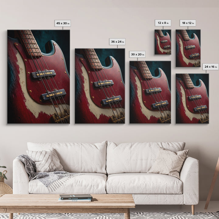Bass Guitar Closeup Canvas Print, Music Studio Art, Metal Wall Art, Studio Decor, Rhythm, Music Posters, Watercolor Print, MSA-2x3-45
