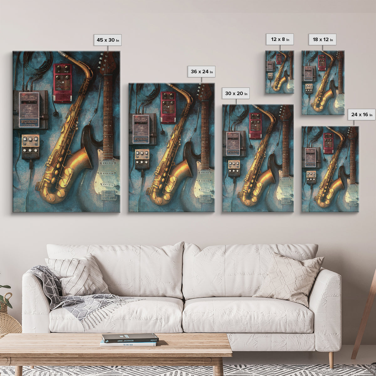 Electric Guitar Pedals and Cables Graphic Art Canvas Print, Music Studio Art, Digital Wall Art, Studio Decor, Rhythm, MSA-2x3-53