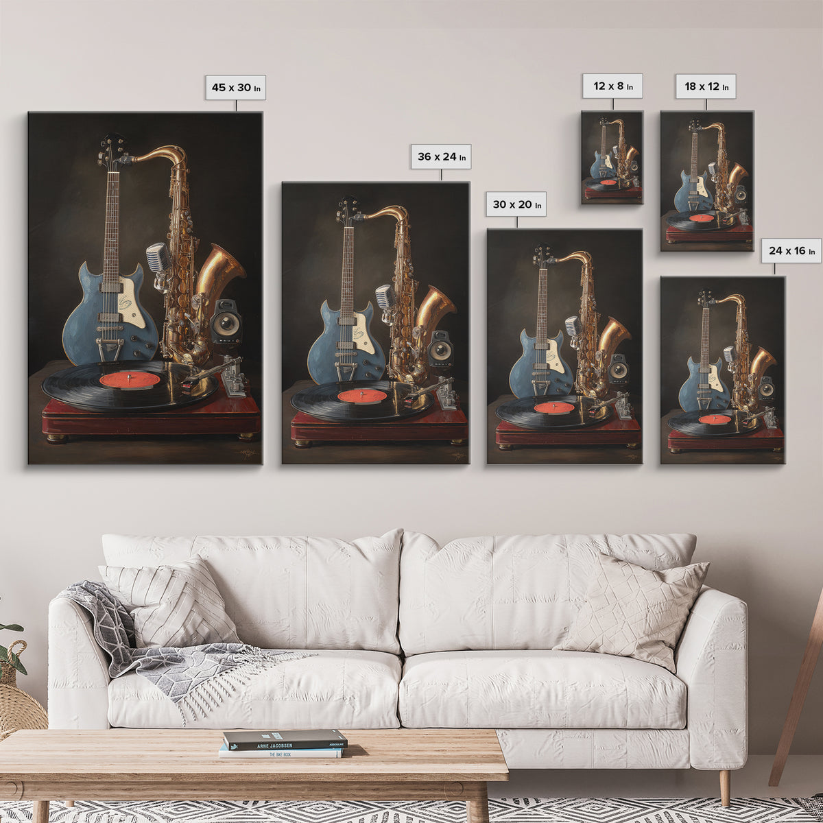 Vinyl Record and Turntable Still Life Framed Canvas Print, Music Studio Art, Music, Studio Decor, Oil Painting, Rhythm, MSA-2x3-59