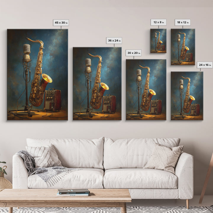 Microphone Portrait with Golden Spotlight Framed Canvas Print, Music Studio Art, Printable Wall Art, Studio Decor, Rhythm, MSA-2x3-63