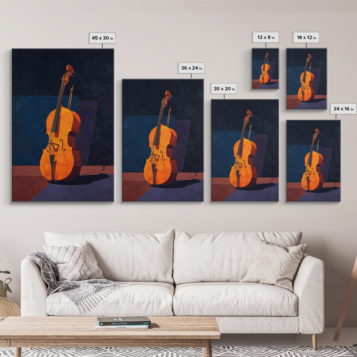 Cello Leaning Against Dark Velvet Backdrop Canvas Print, Music Studio Art, Modern Wall Art, Studio Decor, Fine Art, Rhythm, MSA-2x3-65