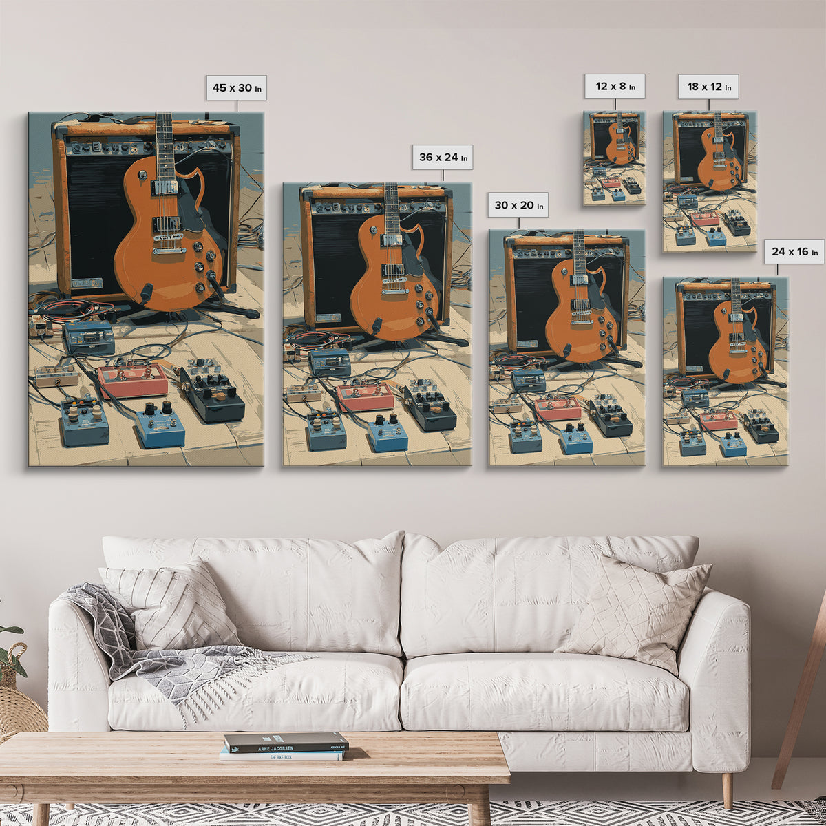 Electric Guitar Pedals and Cables Graphic Art Canvas Print, Music Studio Art, Trendy Wall Art, Studio Decor, Fine Art, Rhythm, MSA-2x3-77
