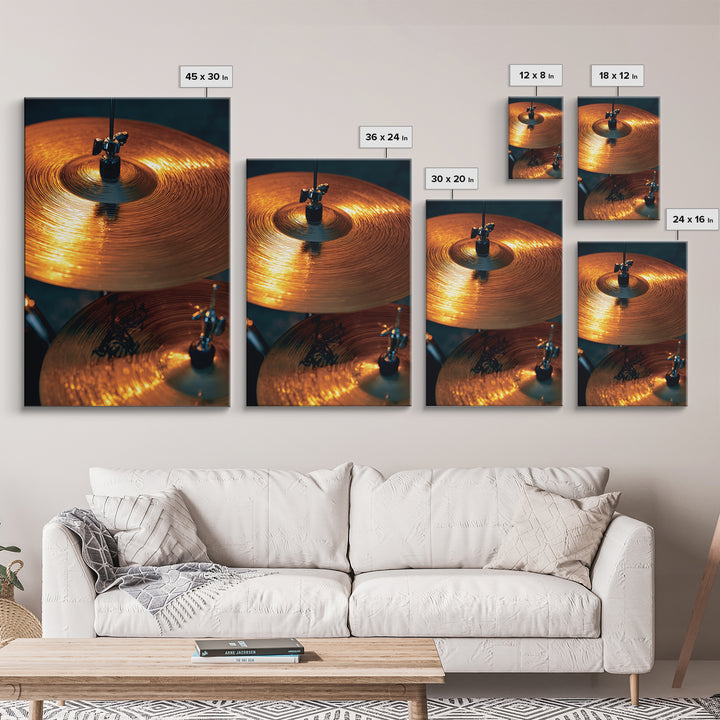 Gold Cymbal Closeup Framed Canvas Print, Music Studio Art, Music Art, Studio Decor, Oil Painting, Rhythm, Modern Decor, MSA-2x3-8
