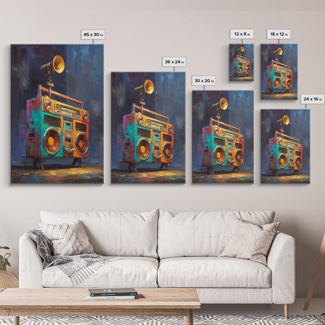 Hip Hop Boombox Framed Canvas Print, Music Studio Art, Music Poster, Studio Decor, Fine Art, Rhythm, Personalized Art, MSA-2x3-97