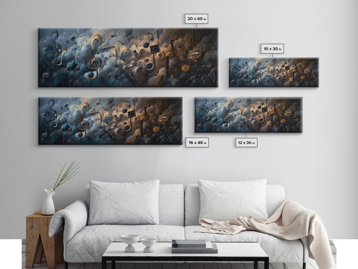 Musical Notes as Abstract Floating Shapes Without Canvas Print, Music Studio Art, Modern Decor, Studio Decor, Fine Art, Rhythm, MSA-3x1-100