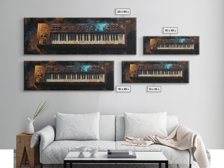 Synthesizer Knobs and Neon Reflections Framed Canvas Print, Music Studio Art, Metal Wall Art, Studio Decor, Fine Art, Rhythm, MSA-3x1-2